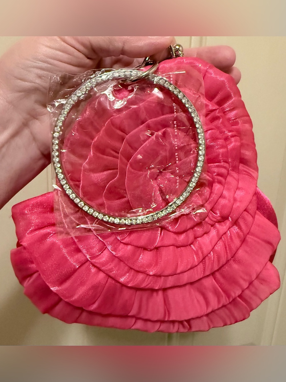 Flower Wristlet in Fuchsia with Rhinestones